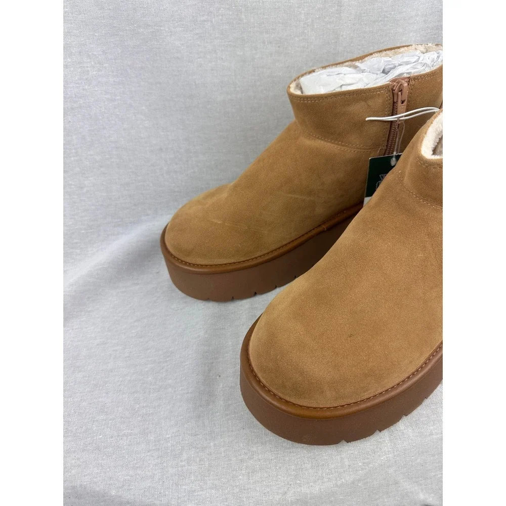 Wild Fable Womens Platform Ankle Boots Tan Faux Suede Faux Fur Lined Size 9 NEW - Picture 2 of 8